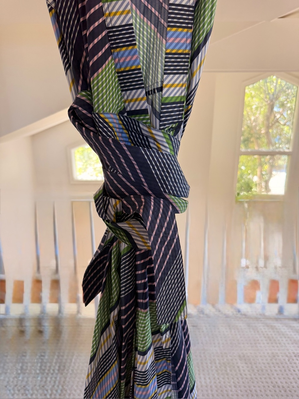 Tory Burch Sleeveless Patchwork Stripe Wrap Maxi Dress Size 12